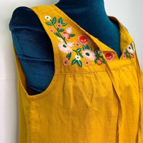 J Crew XXS Sleeveless Shirt Floral Embroidered Mustard Yellow - Picture 3 of 10